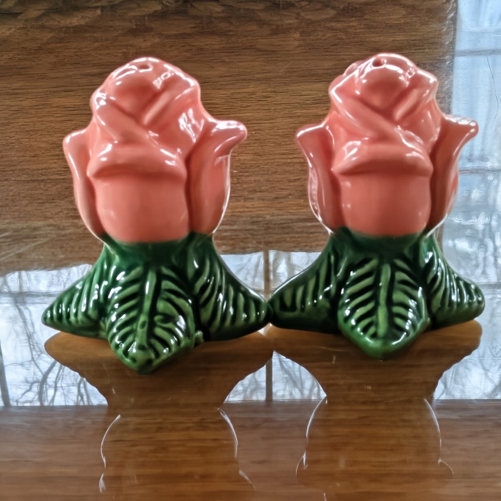 Pink Rose Ceramic Salt and Pepper Shakers